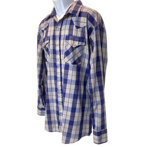 VTG Dee Cee Rangers Men's Big & Tall Blue Long Slv Snap Button Plaid Shirt 2XL
